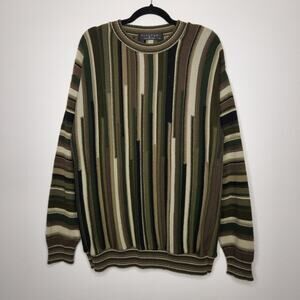 Vintage Protege 3D Knit Crewneck Sweater Nature Earth Tones Lg Green Brown
